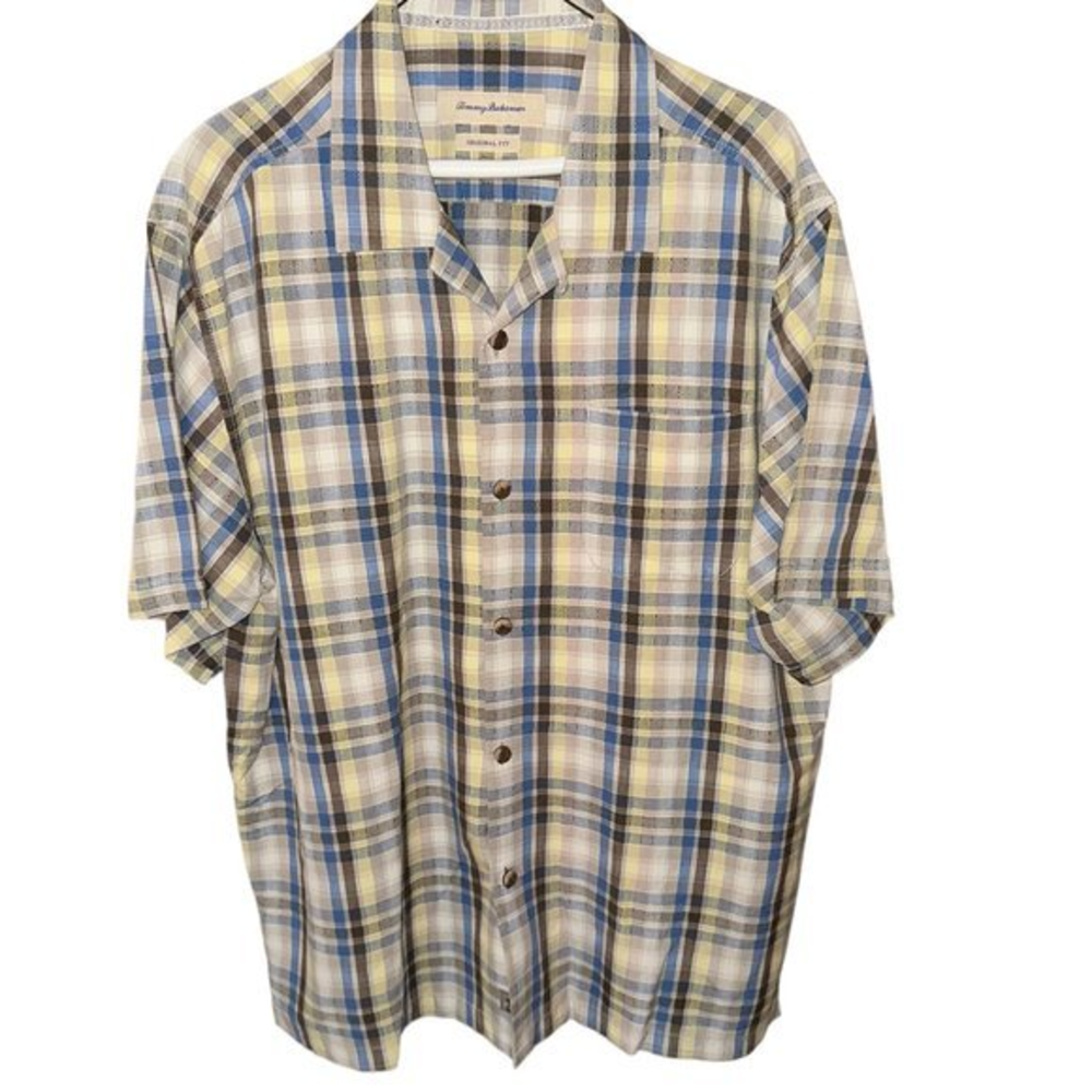 Tommy‎ Bahama 100% Silk Men's Button Up Short Sleeve Shirt Large
